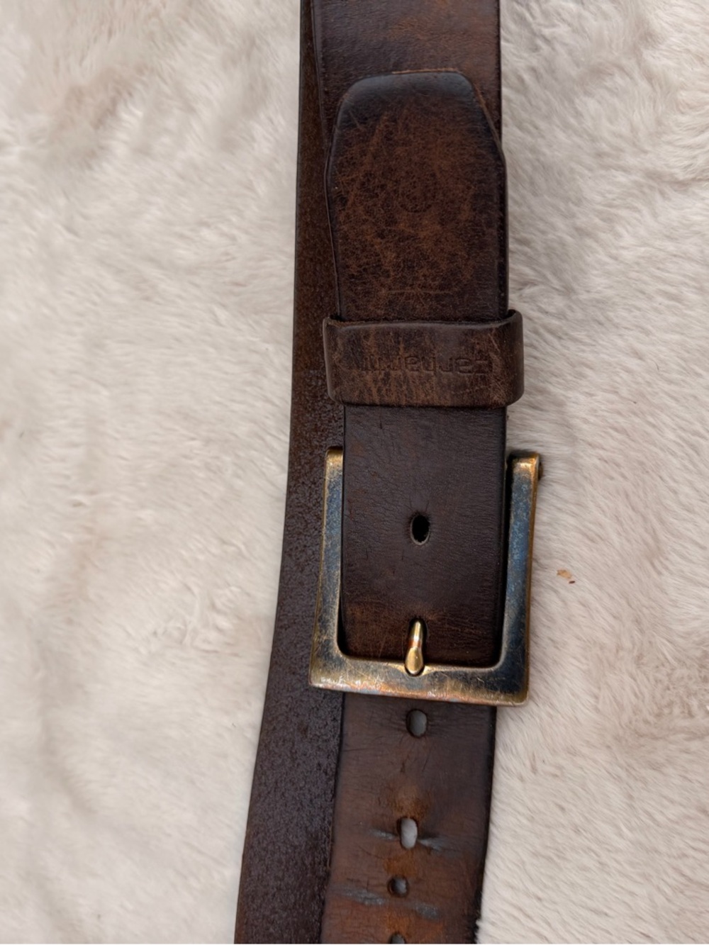 Carhartt Dark Brown Leather Belt with Brass Buckle